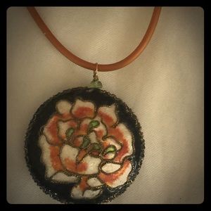 14k hand painted leather necklace